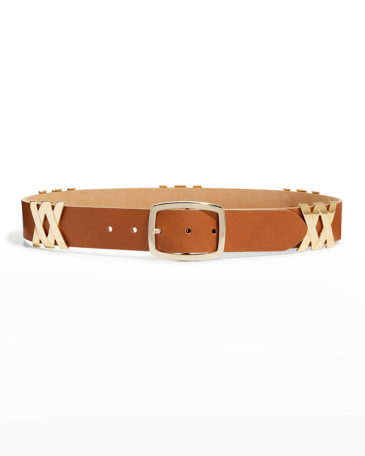 Shop Streets Ahead Ryan Golden Leather Buckle Belt In Tan/gold