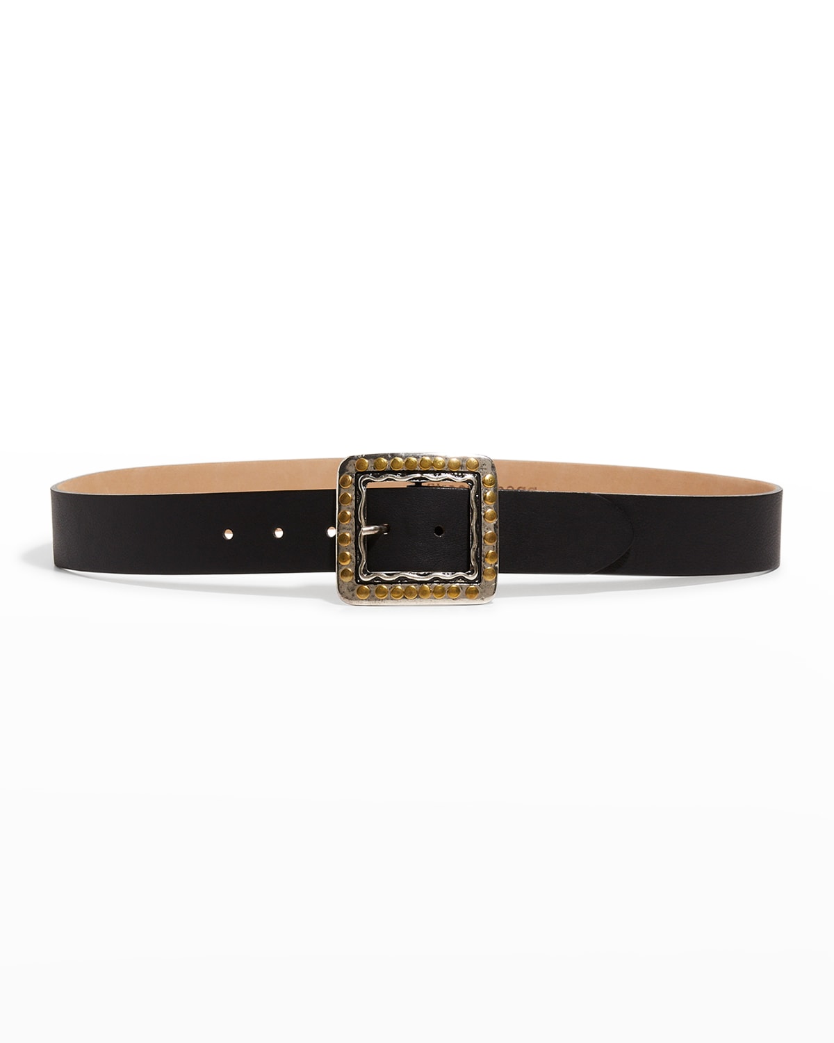 Streets Ahead Antique Square Studded Leather Belt In Gold / Silver
