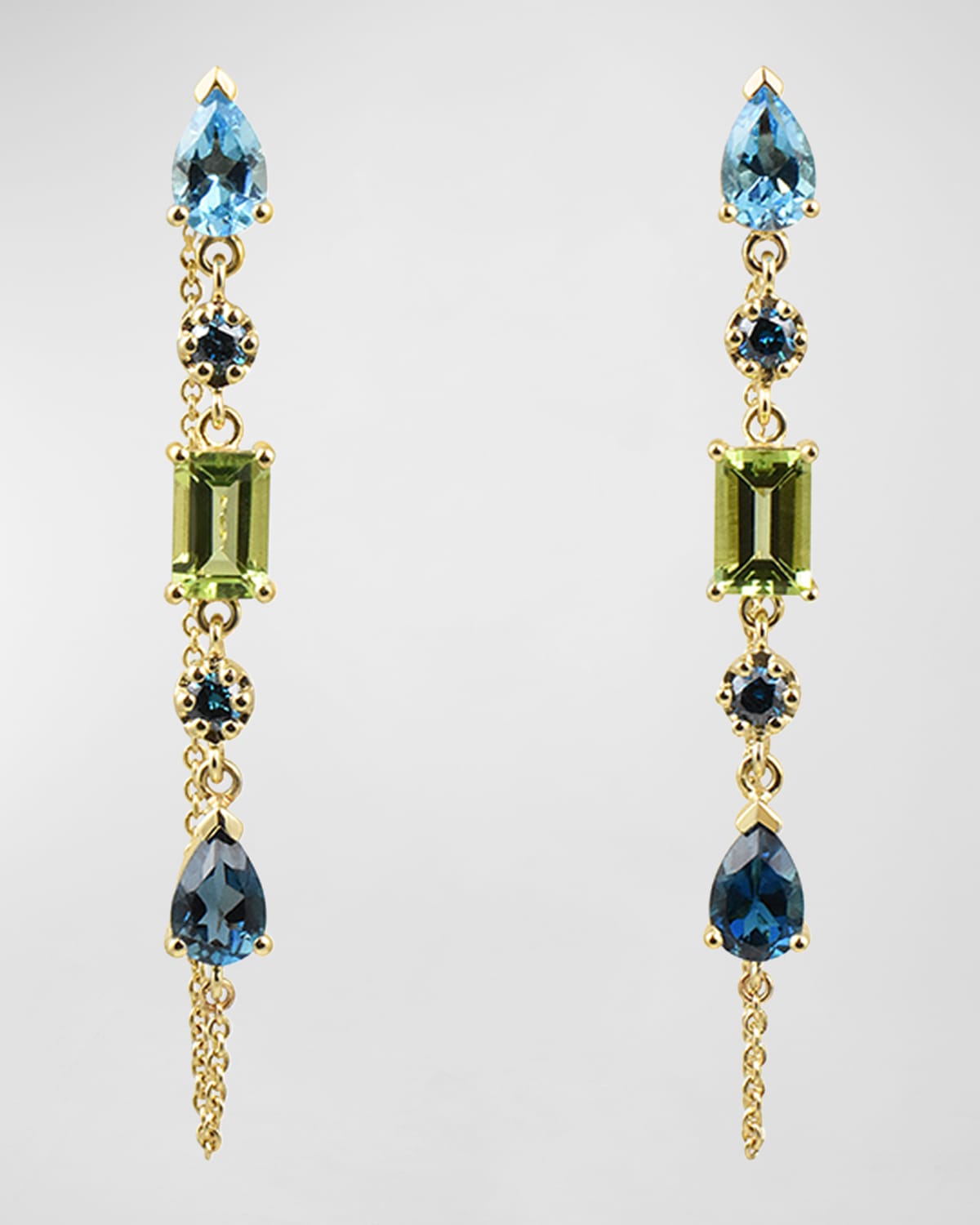 Large 5-Stone Teardrop Dangle Earrings with Diamonds and Chain