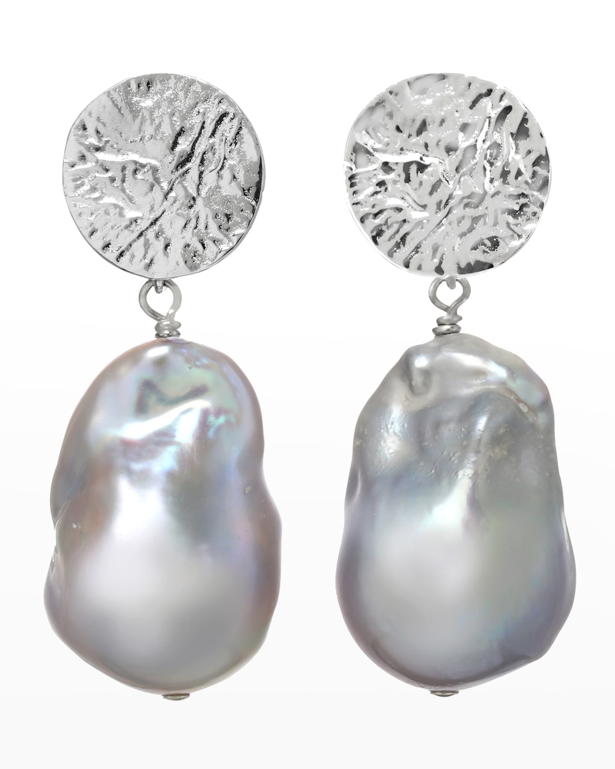 Baroque Pearl Earrings with Sterling Silver Hammered Top