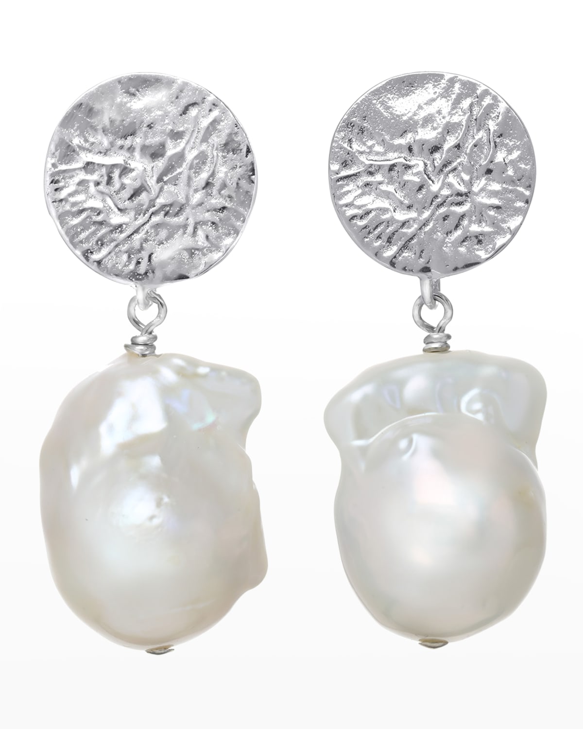 Margo Morrison Baroque Pearl Earrings with Sterling Silver Hammered Top