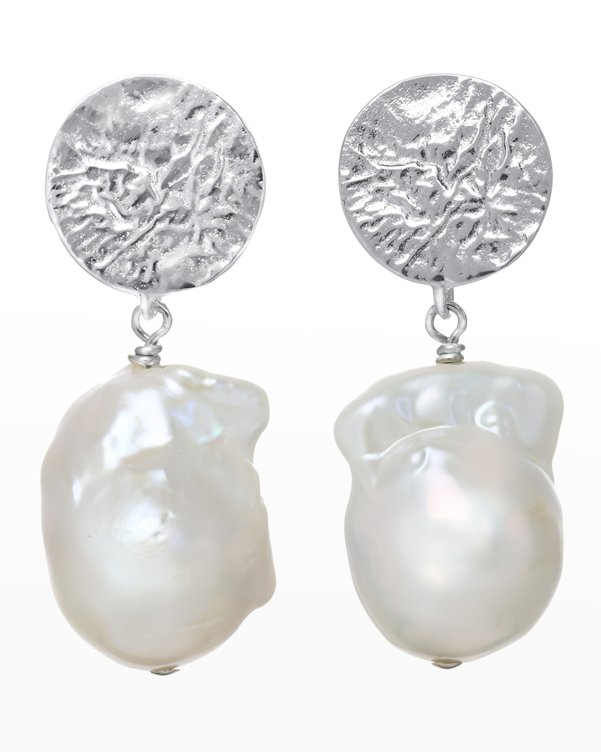 Baroque Pearl Earrings with Sterling Silver Hammered Top