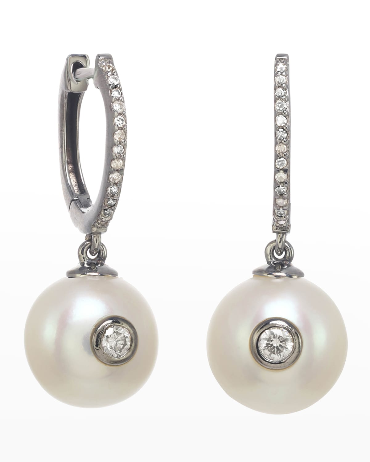 Margo Morrison Freshwater Pearl Earrings with Diamonds and Sterling Silver