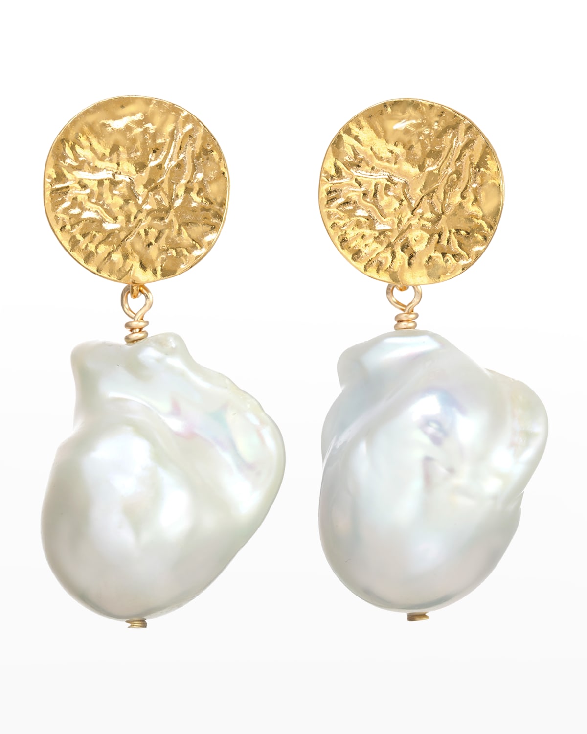 Margo Morrison Baroque Pearl Clip Earrings With Vermeil Hammered Top In White