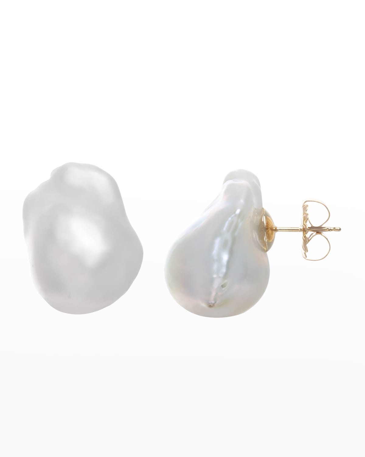 White Baroque Pearl Earrings in 14k Yellow Gold Posts