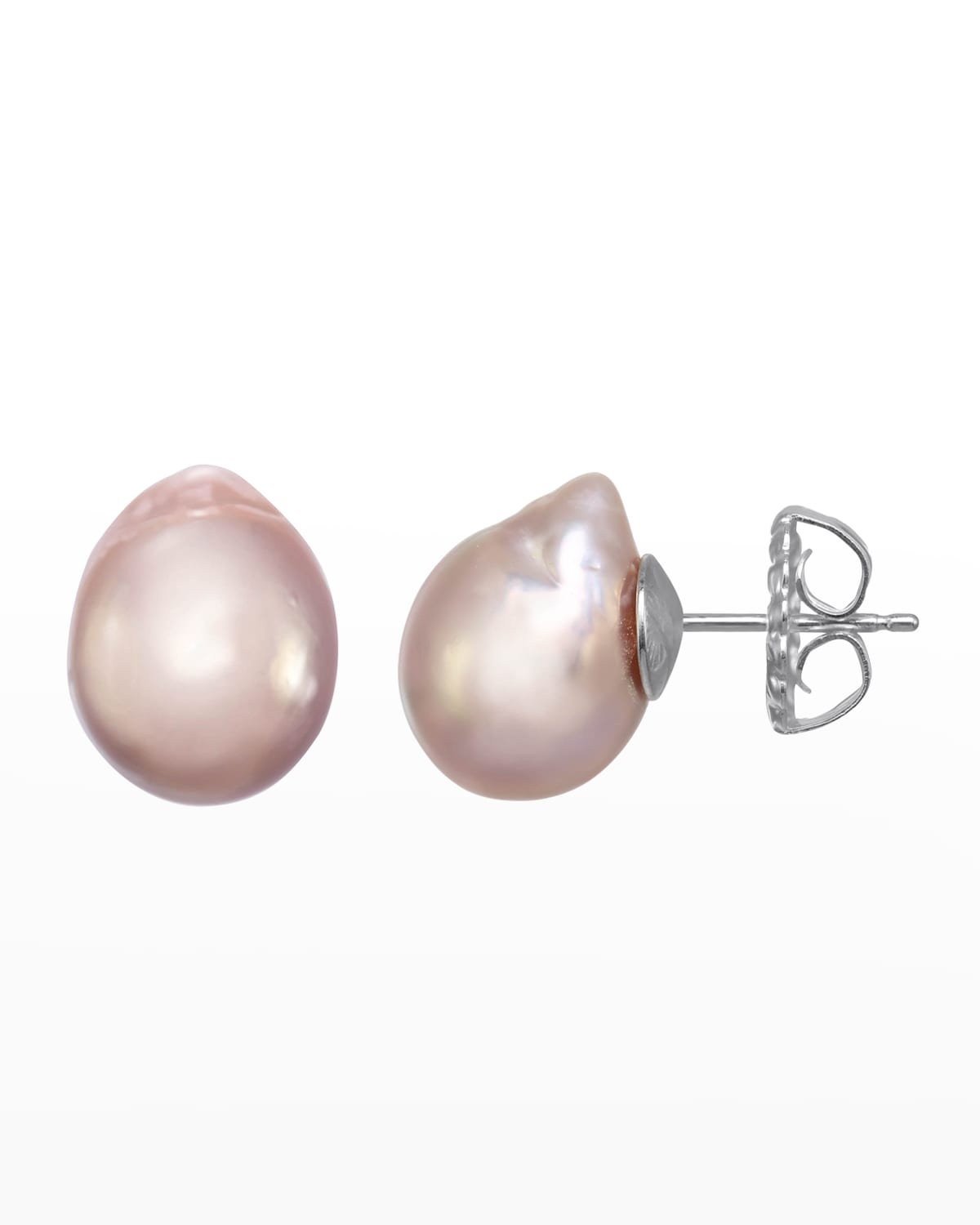 Small Pink Baroque Pearl Earrings on Sterling Silver Posts