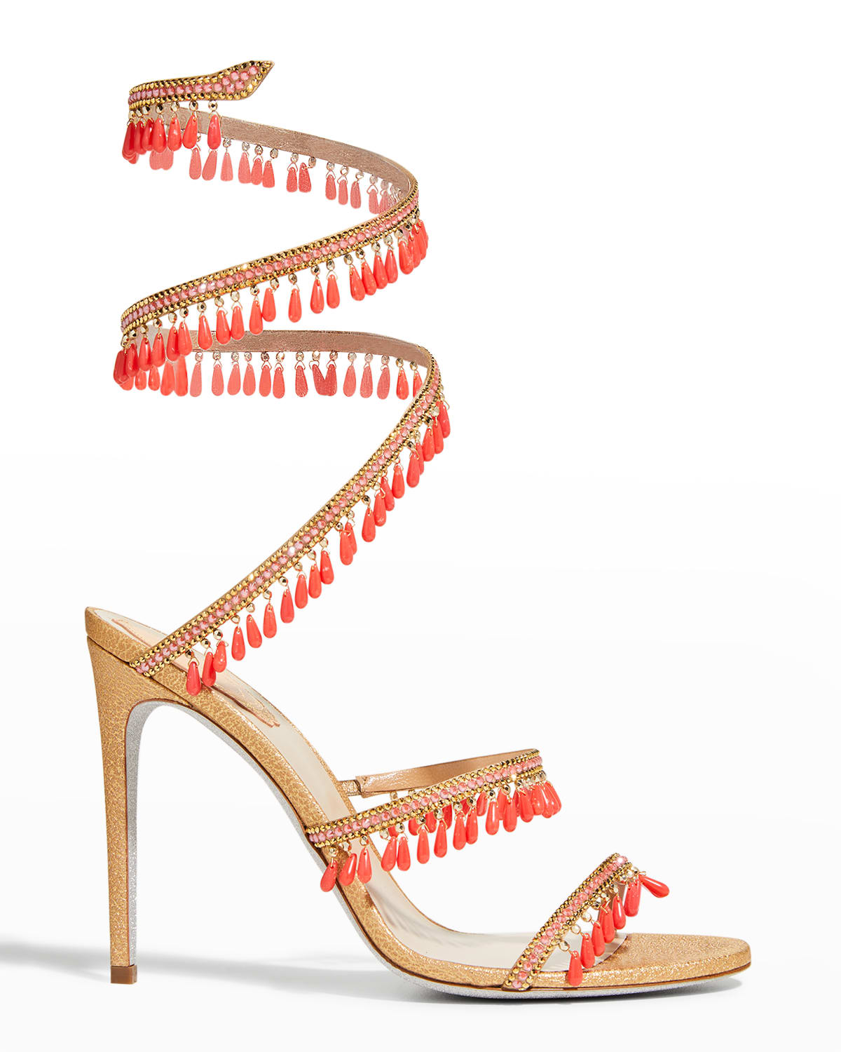 Rene Caovilla Snake-Wrap Hanging Coral Sandals Smart Closet