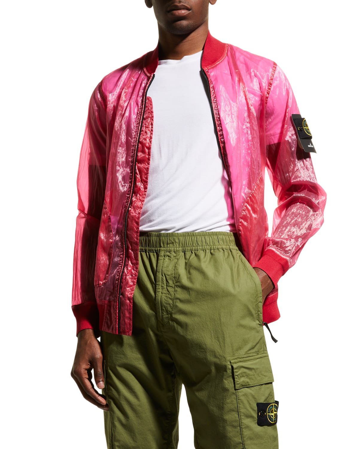 Stone Island Men's 40th Anniversary Crinkled Nylon Bomber Jacket In Pink