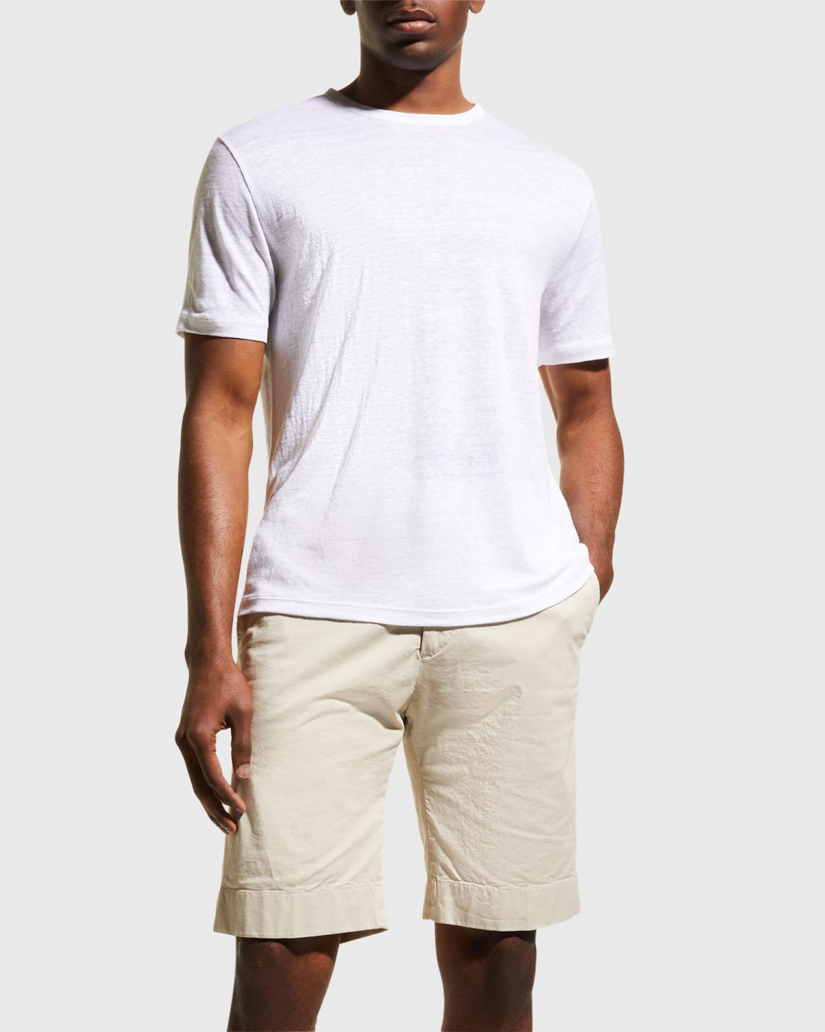 Vince Men's Linen Crewneck T-shirt In Optic White