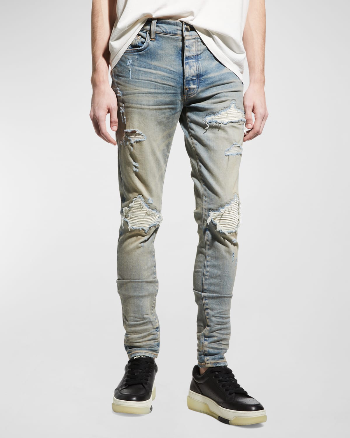Men's MX1 Ultra Suede-Patch Skinny Jeans