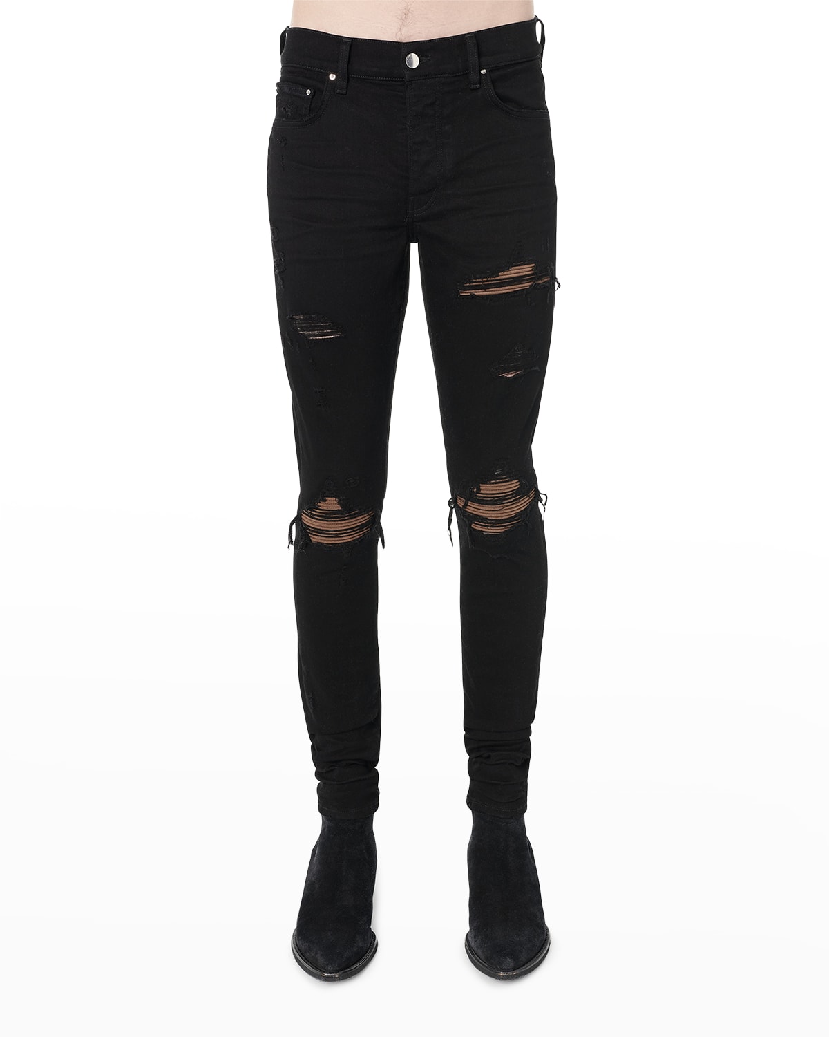 Amiri Men's Mx1 Ultra Suede-patch Skinny Jeans In Black Od | ModeSens