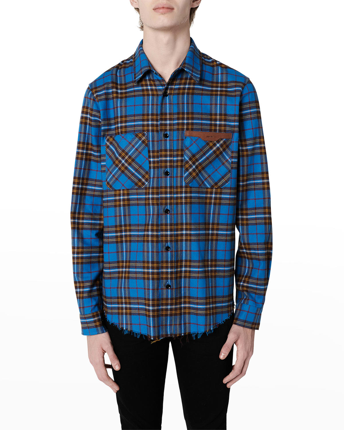 Men's Leather-Trim Flannel Sport Shirt