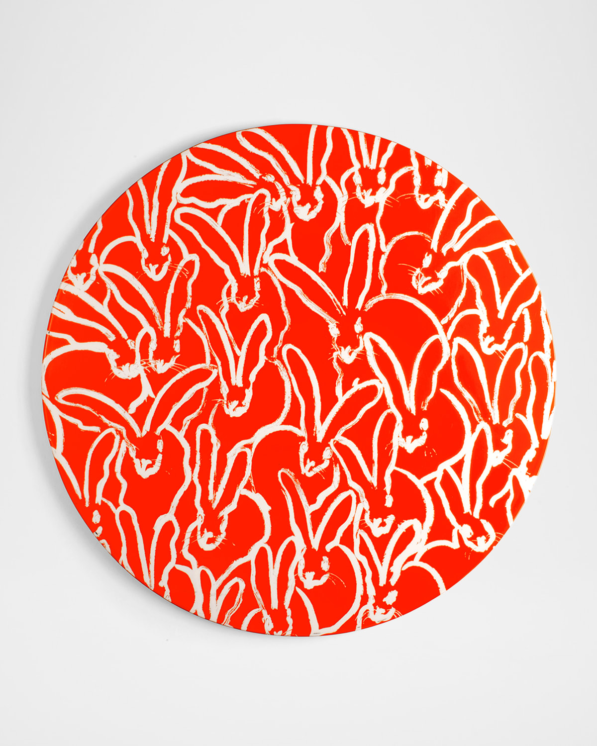Hunt Slonem Rabbit Run Round Lacquer Placemat, Orange In Orange Crush