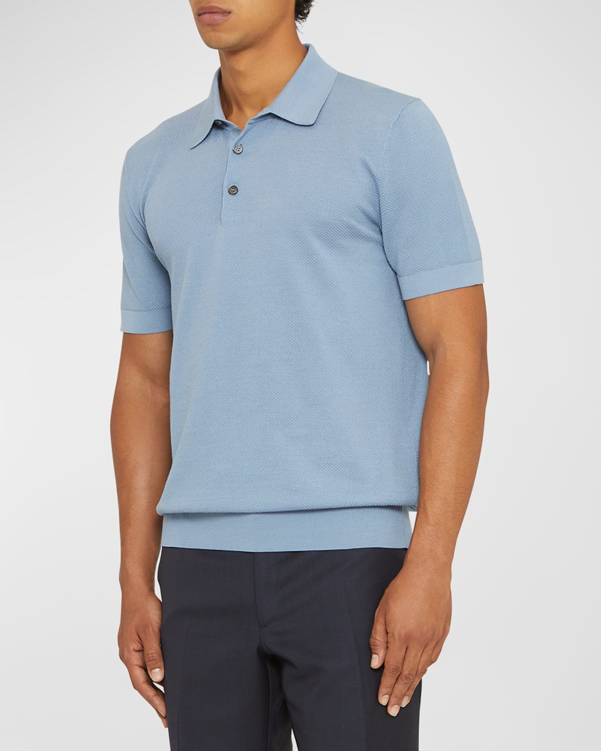 Brioni Men's Sea Island Polo Shirt In Bluette