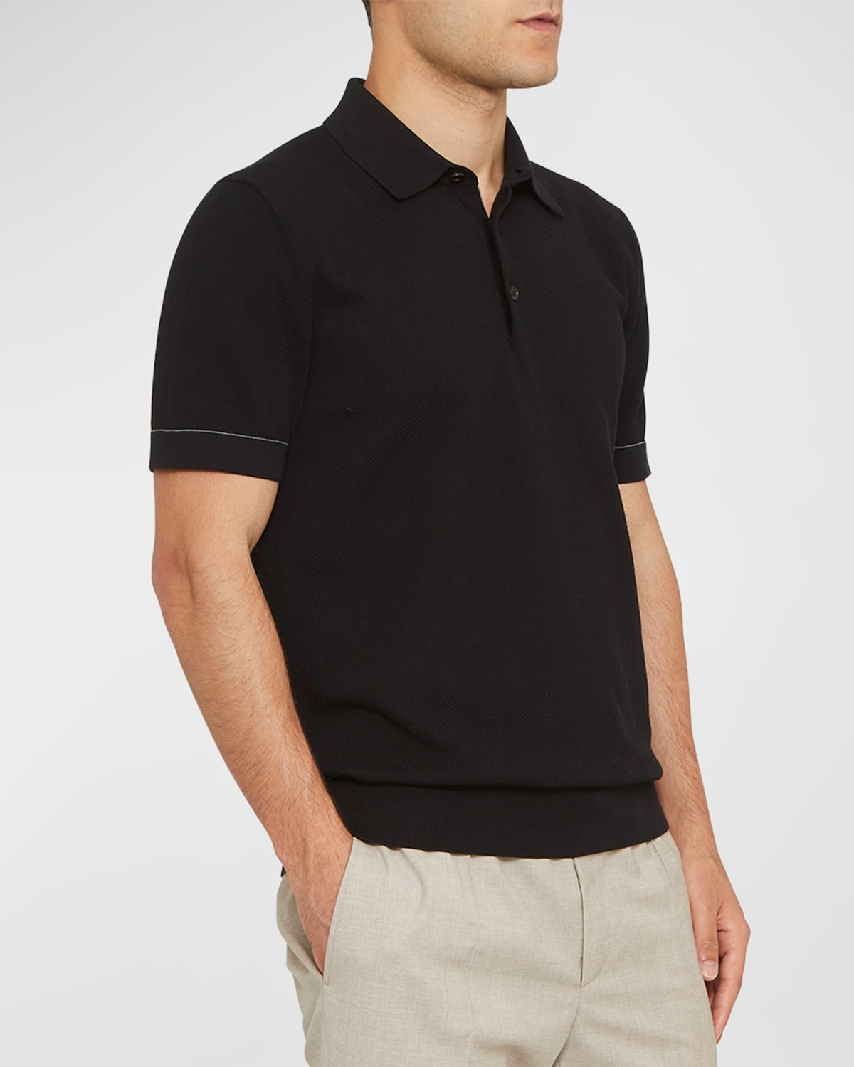 Brioni Men's Sea Island Polo Shirt In Black