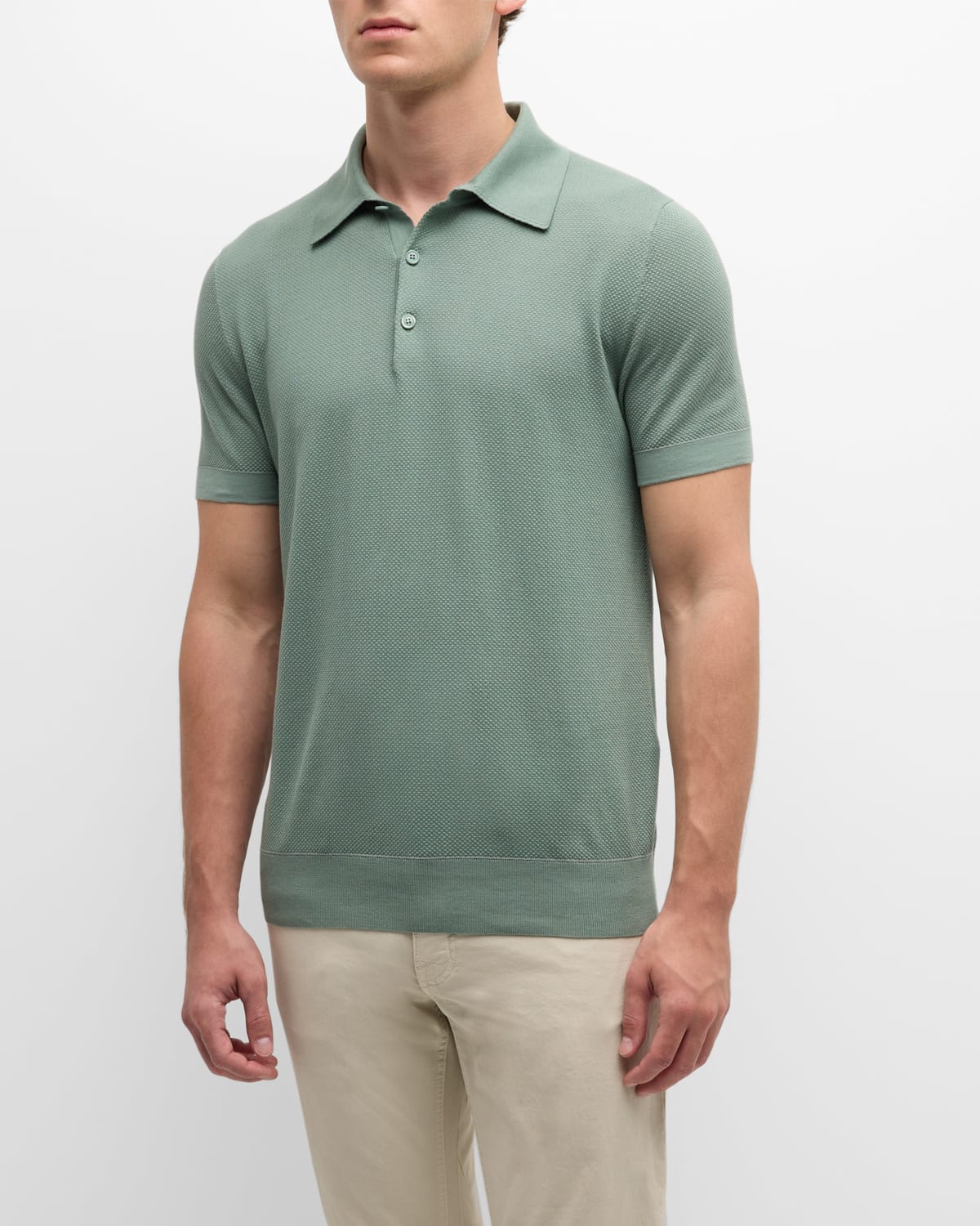 Shop Brioni Men's Sea Island Polo Shirt In Aqua