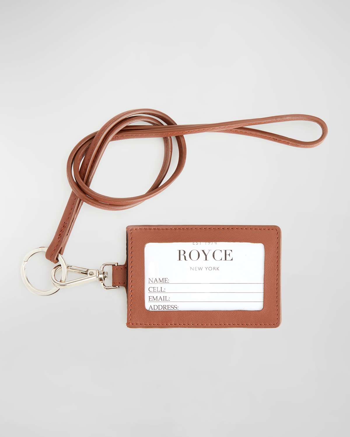 Royce New York Personalized Leather Lanyard Id Holder In Tan