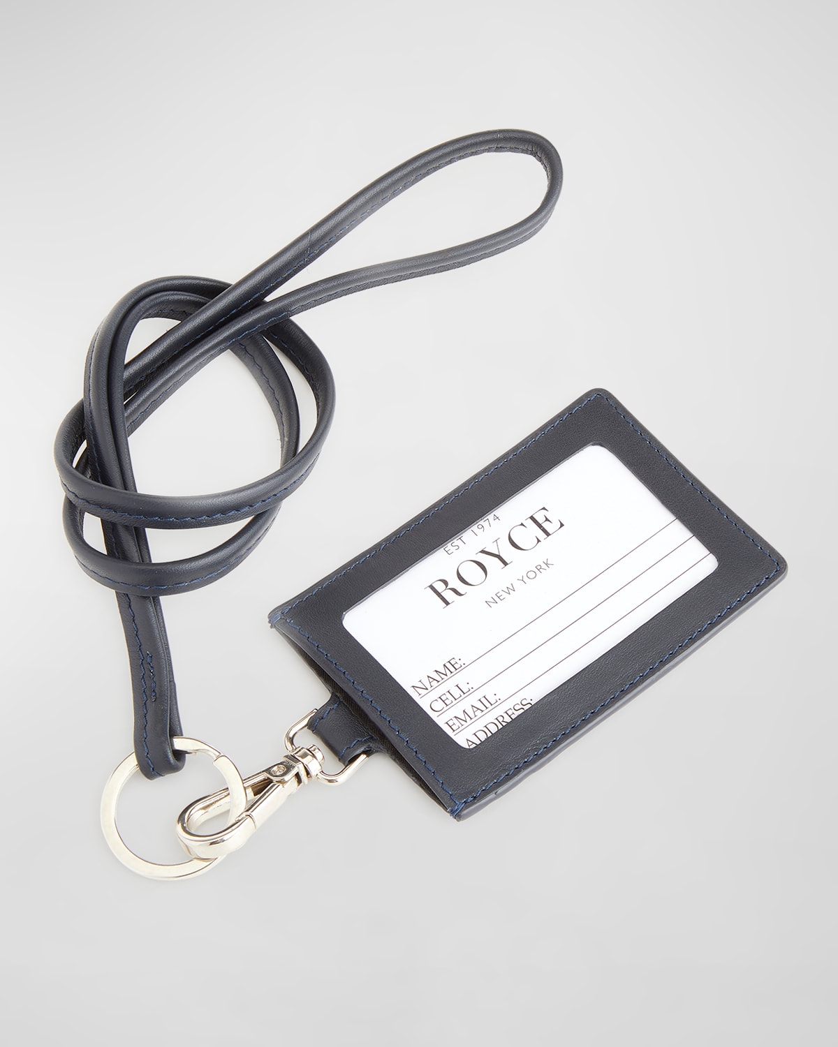 Royce New York Personalized Leather Lanyard Id Holder In Navy Blue