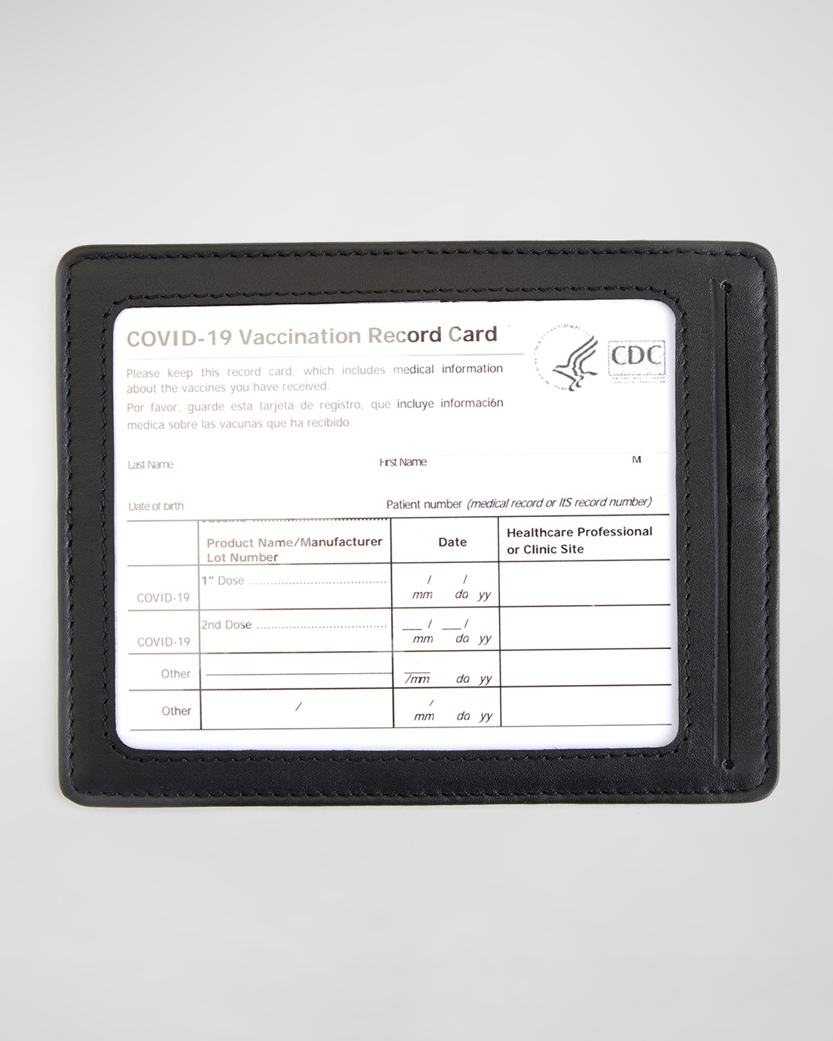 Royce New York Personalized Leather Vaccine Card Holder In Black
