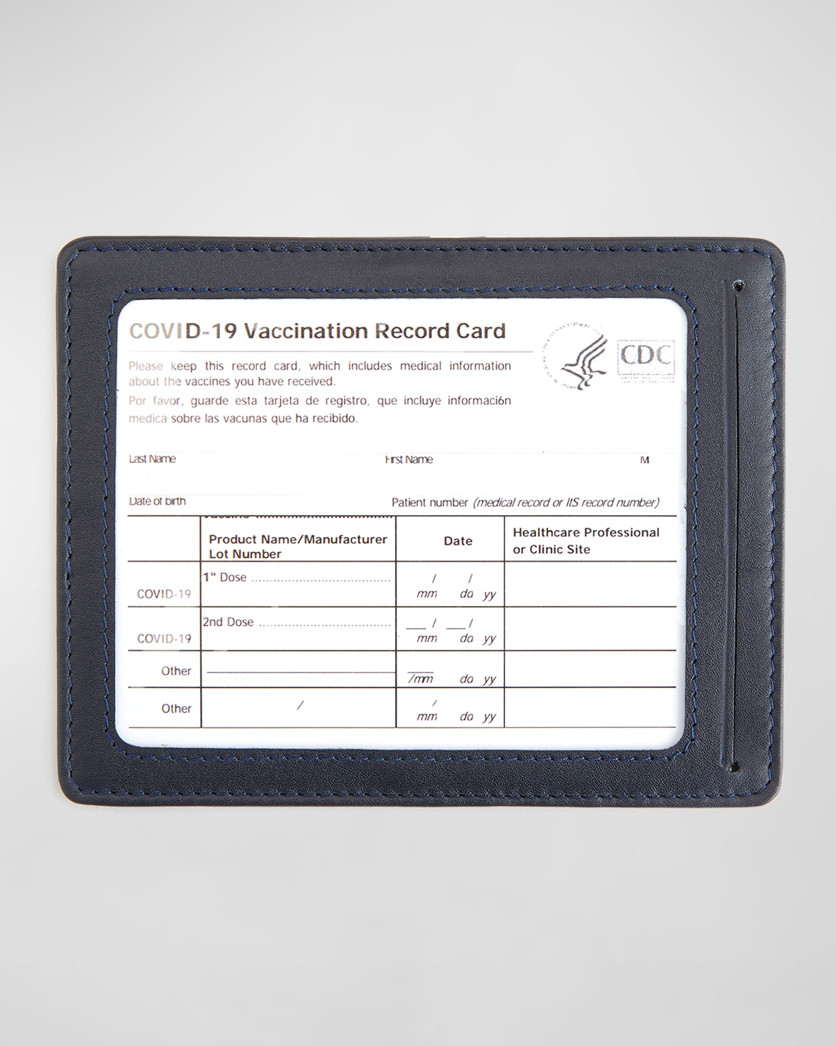 Royce New York Personalized Leather Vaccine Card Holder In Navy Blue