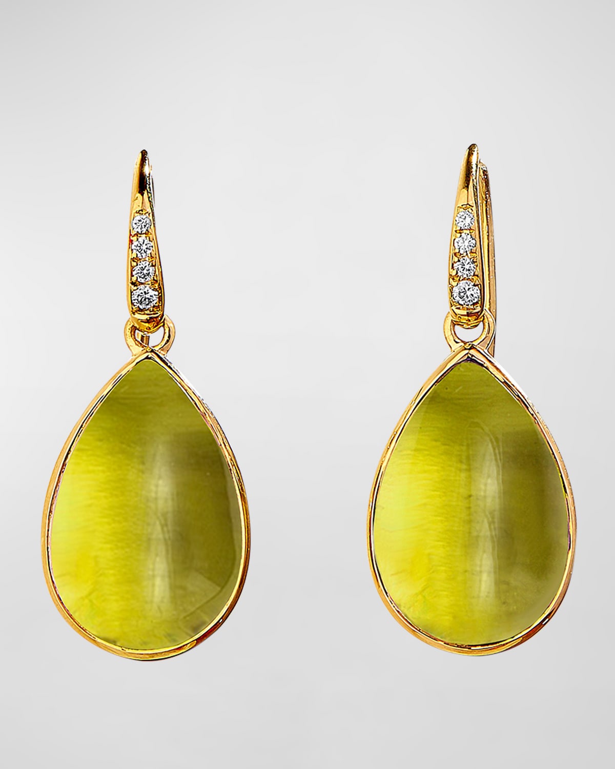 Yellow Gold Lemon Quartz Pear Earrings with Champagne Diamonds