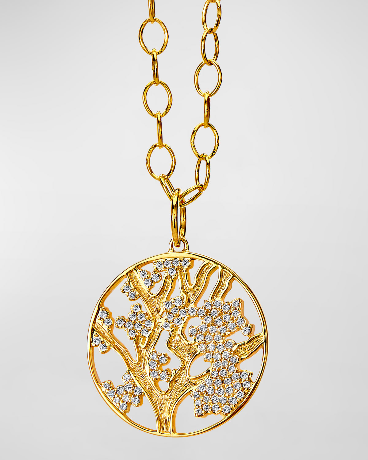 Yellow Gold Jardin Cherry Blossom Mother-of-Pearl Pendant Necklace with Champagne Diamonds