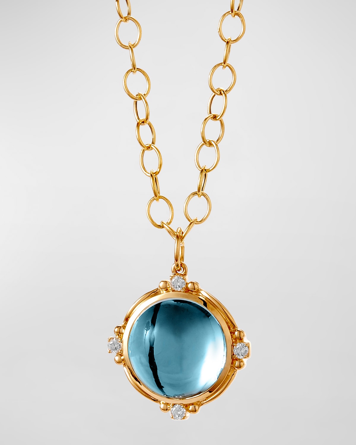Yellow Gold Blue Topaz Mogul Pendant Necklace with Champagne Diamonds