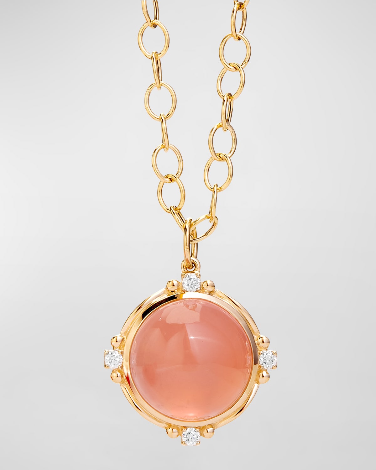 Yellow Gold Rose Quartz Mogul Pendant Necklace with Champagne Diamonds