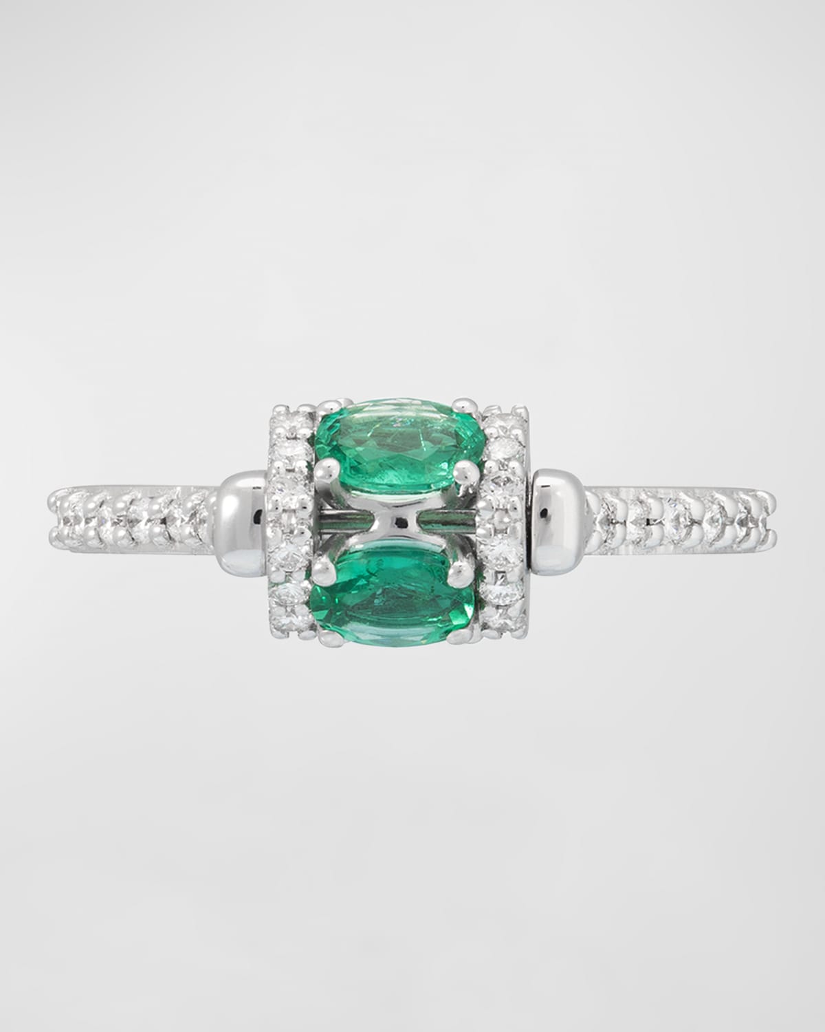 Miseno Procida 18k White Gold Ring With White Diamonds And Rotating Emeralds In Metallic