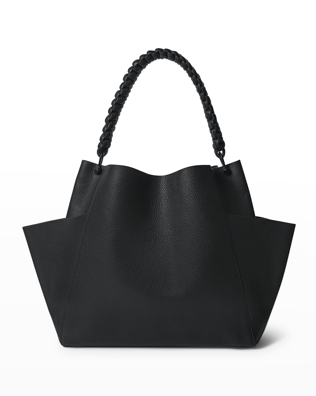 Callista Puffer Leather Shoulder Bag W/ Zip Pouch In Black