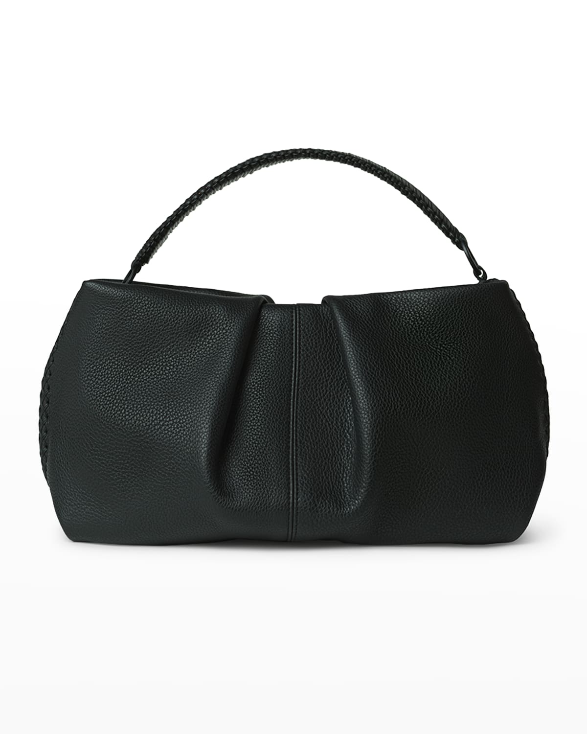 Callista Maxi Pleated Leather Clutch Bag In Black