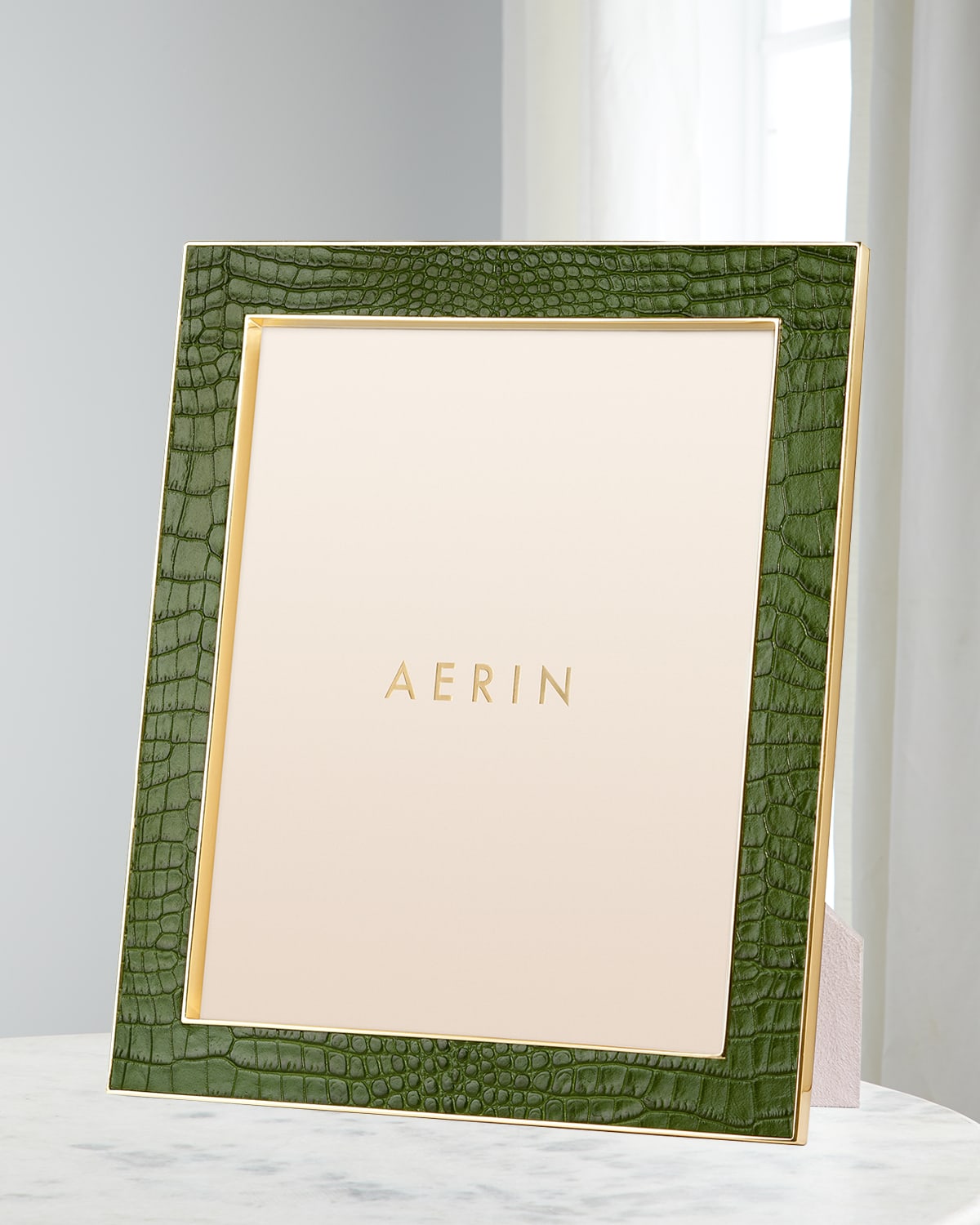 Shop Aerin Classic Croc Leather Photo Frame, 8" X 10" In Verde