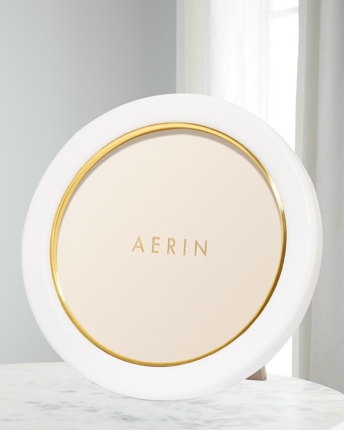 Aerin Piero Leather Round Photo Frame In White