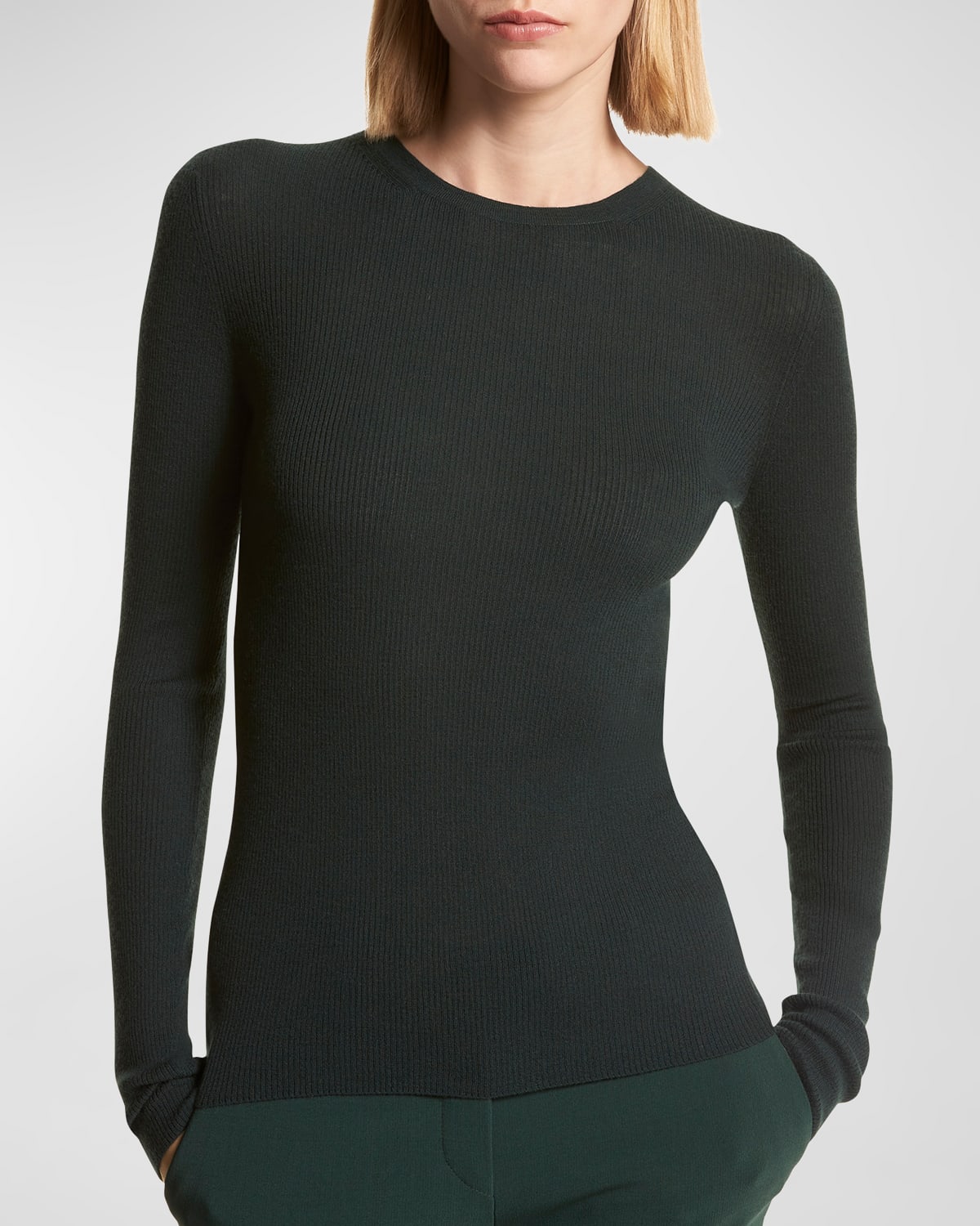Michael Kors Hutton Ribbed Cashmere Pullover In Forest