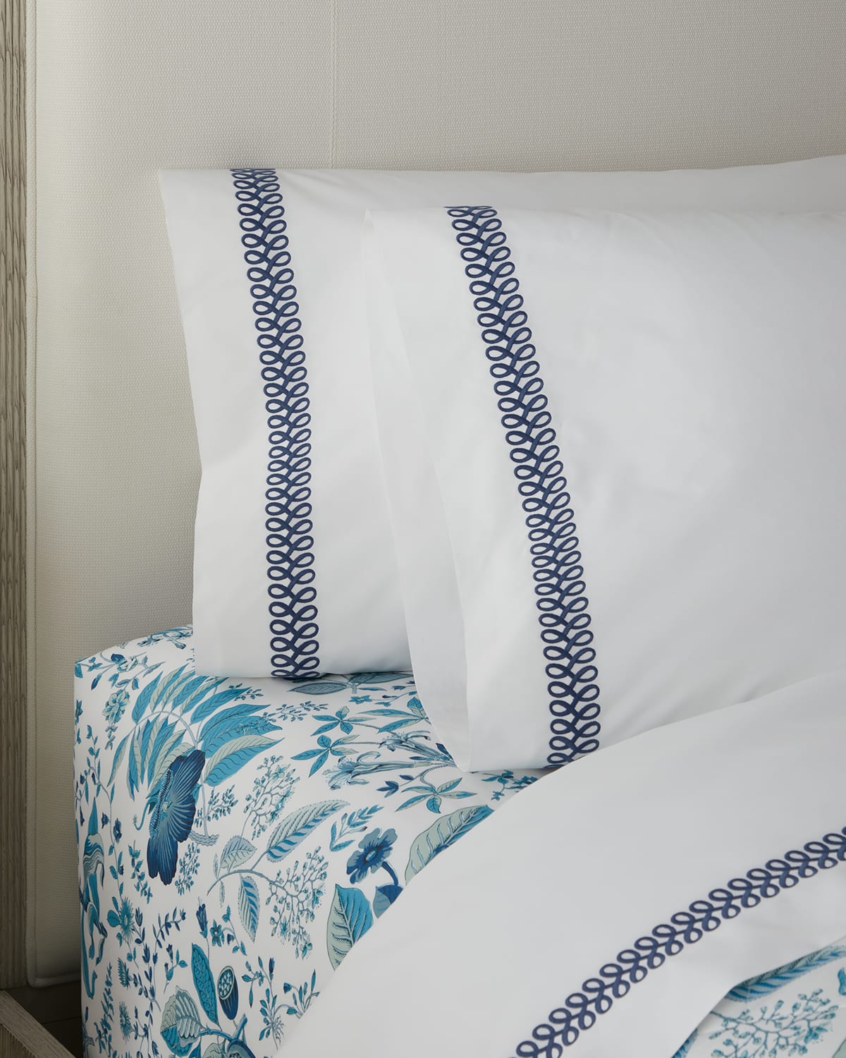 Matouk Astor Braid Pillowcases, Pair, Standard In Indigo