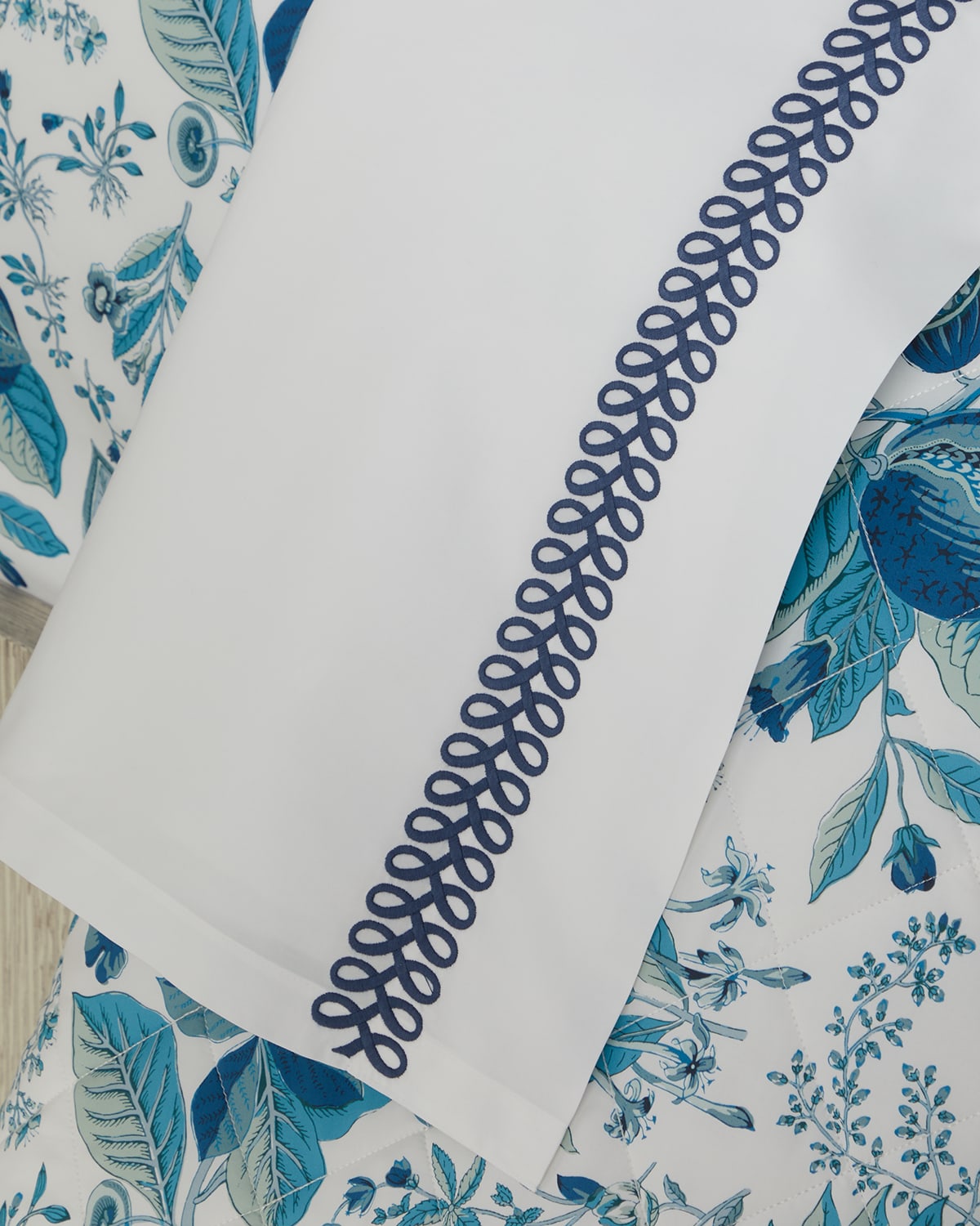 Matouk Astor Braid Full/queen Flat Sheet In Indigo