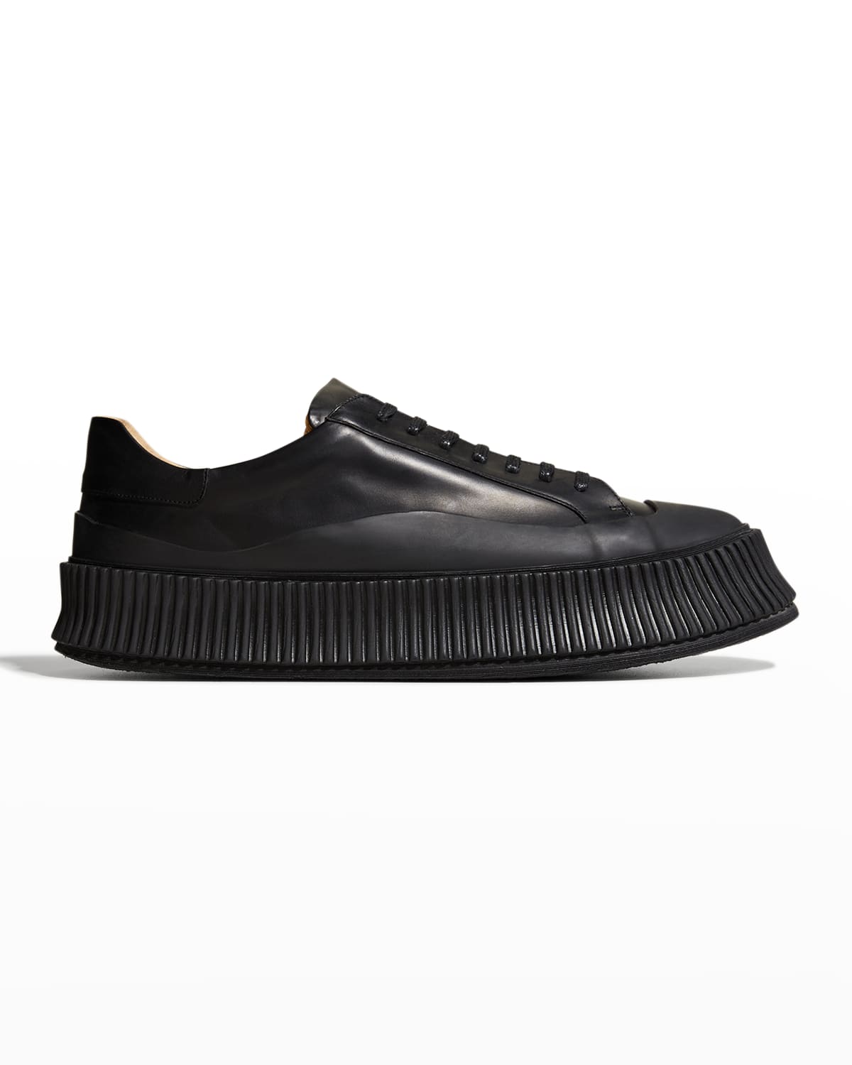 Jil Sander Men's Platform Ribbed-Sole Leather Low-Top Sneakers