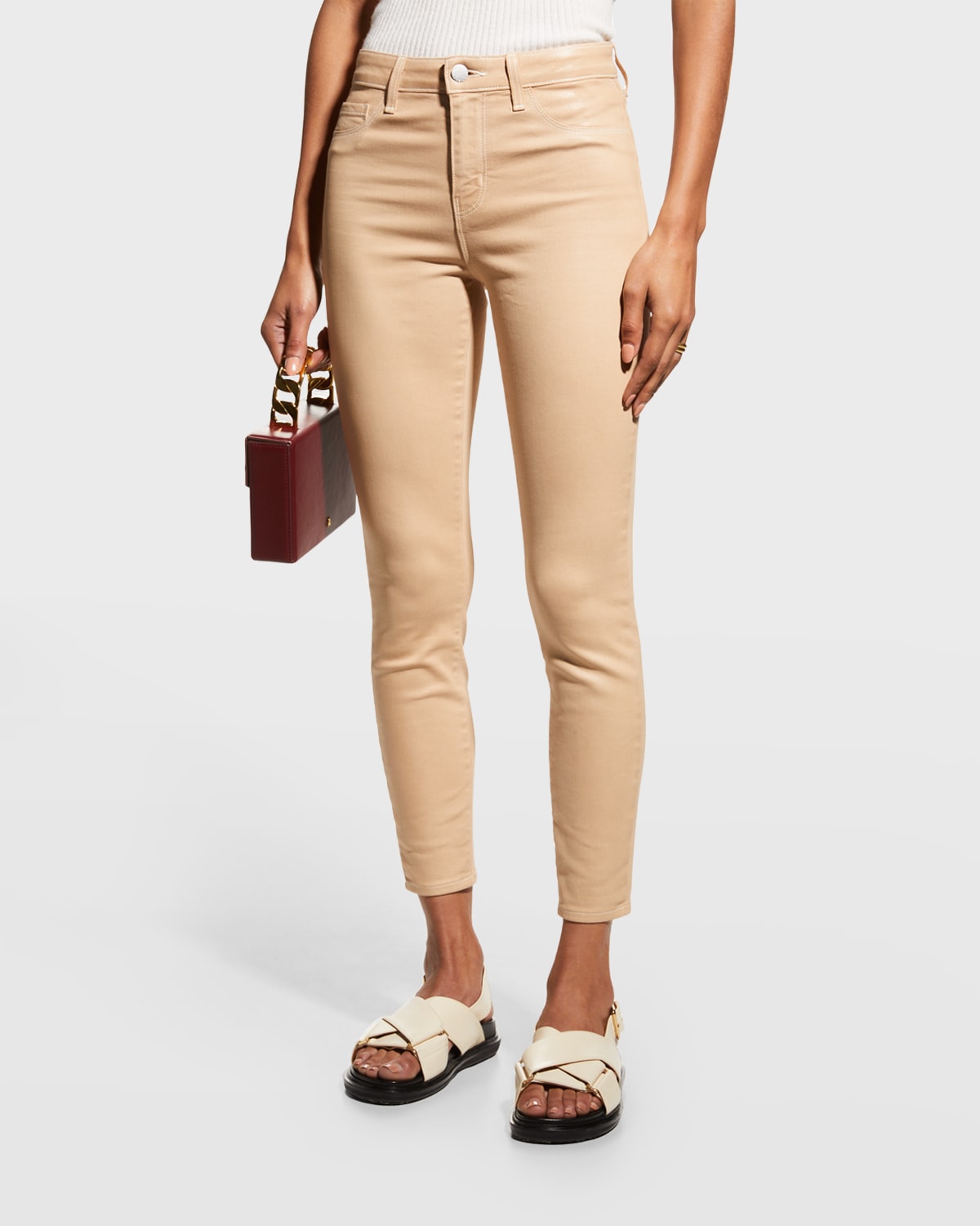 L Agence Margot High-rise Coated Skinny Jeans In Nude White Coat