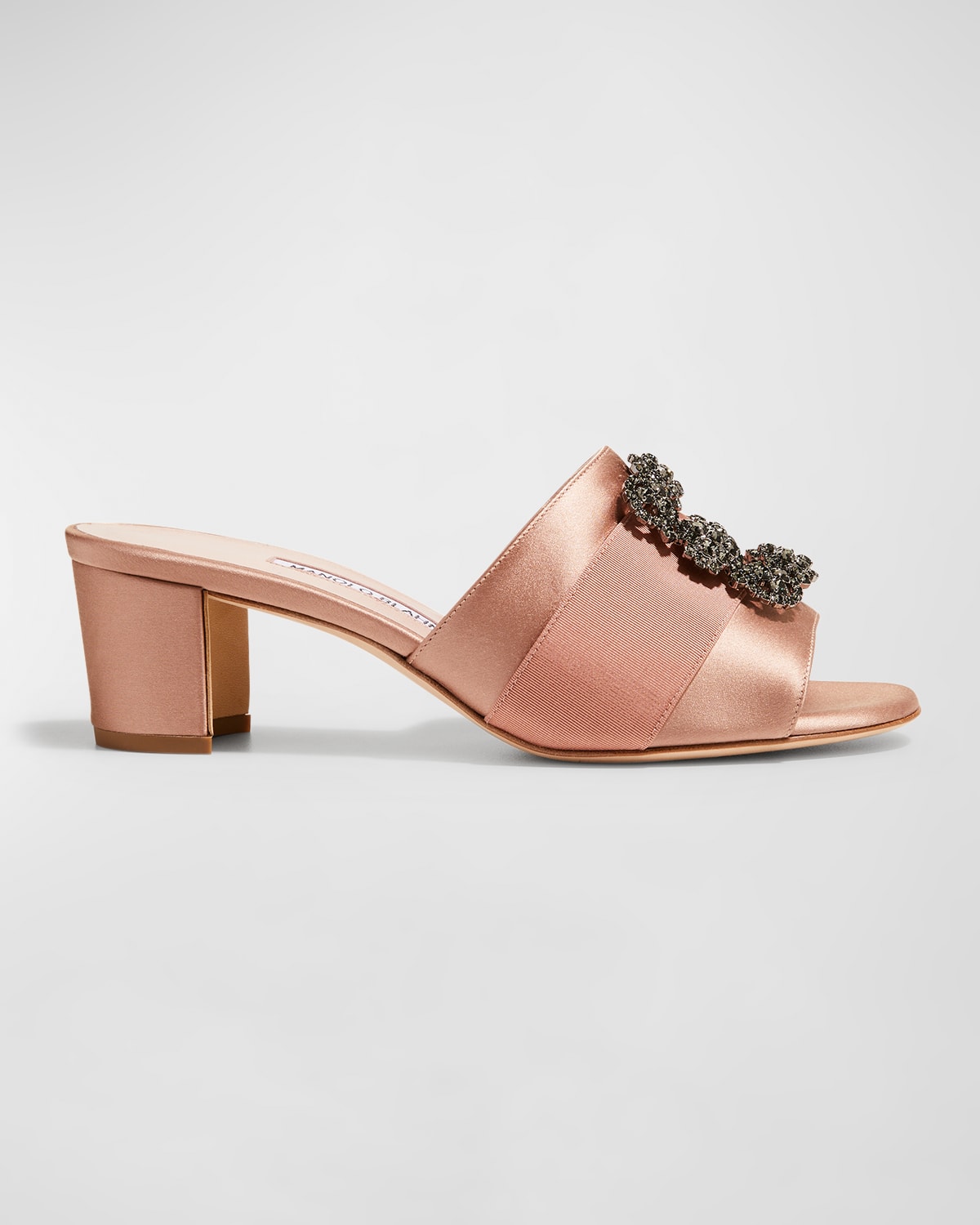 Shop Manolo Blahnik Marta Crystal Buckle Silk Sandals In Light Brown