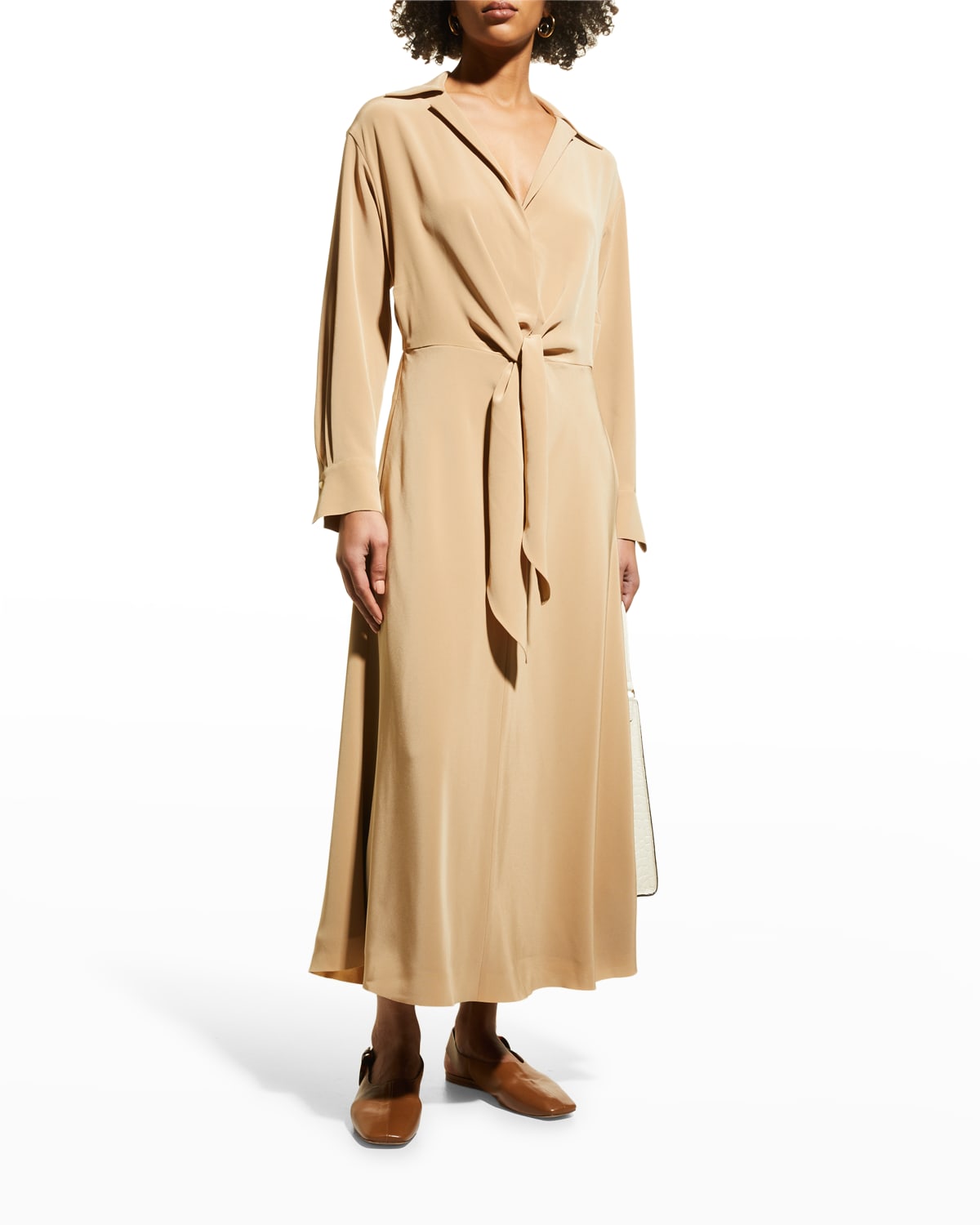 Vince Long-Sleeve Tie-Front Maxi Shirtdress