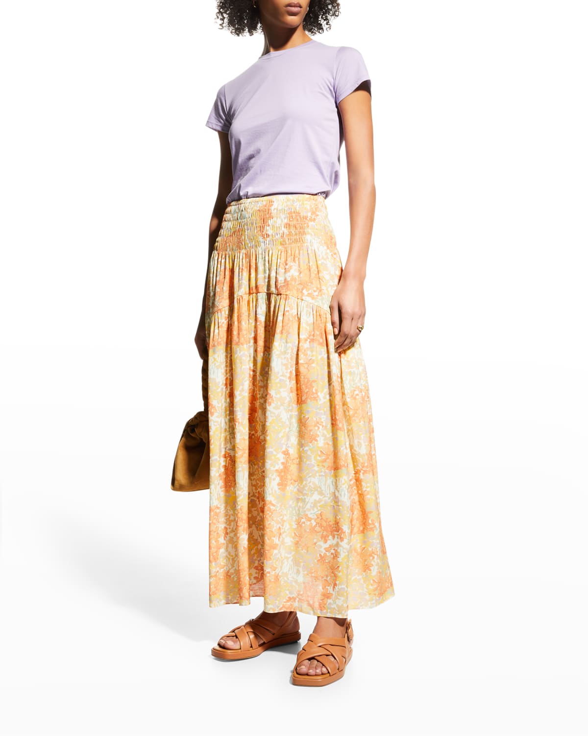 Vince Garden Floral-print Rayon-blend Midi Skirt In Multicoloured