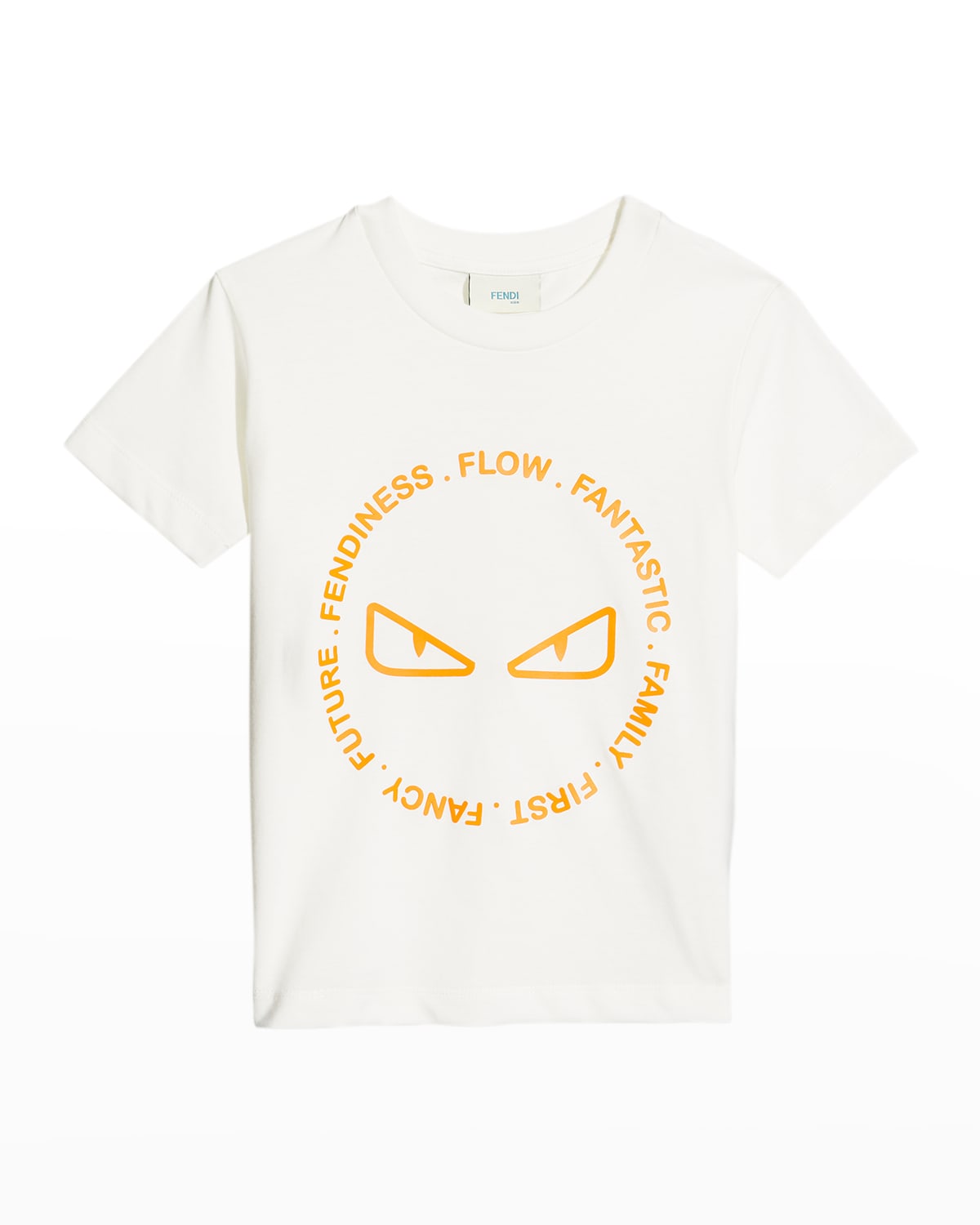 Fendi Kids' Boy's Monster Eyes Logo Typographic T-shirt In F0tu9 White