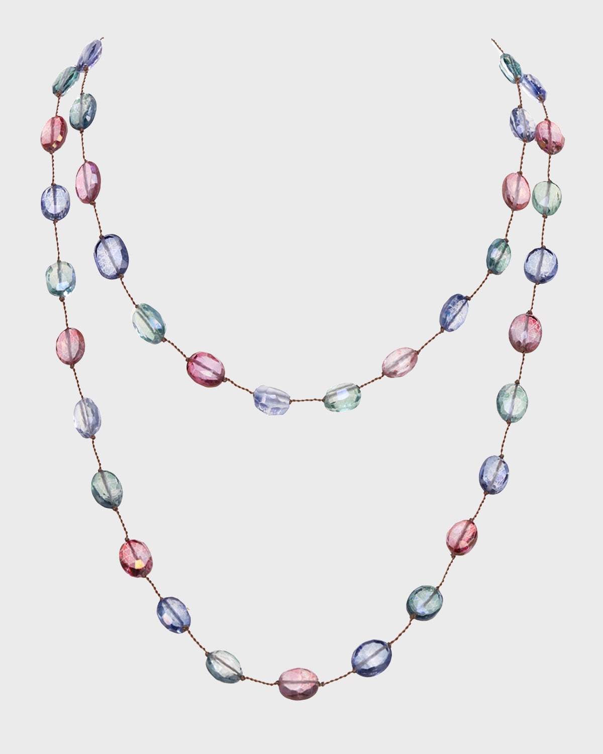 Faceted Green, Pink and Purple Topaz Necklace, 35"L
