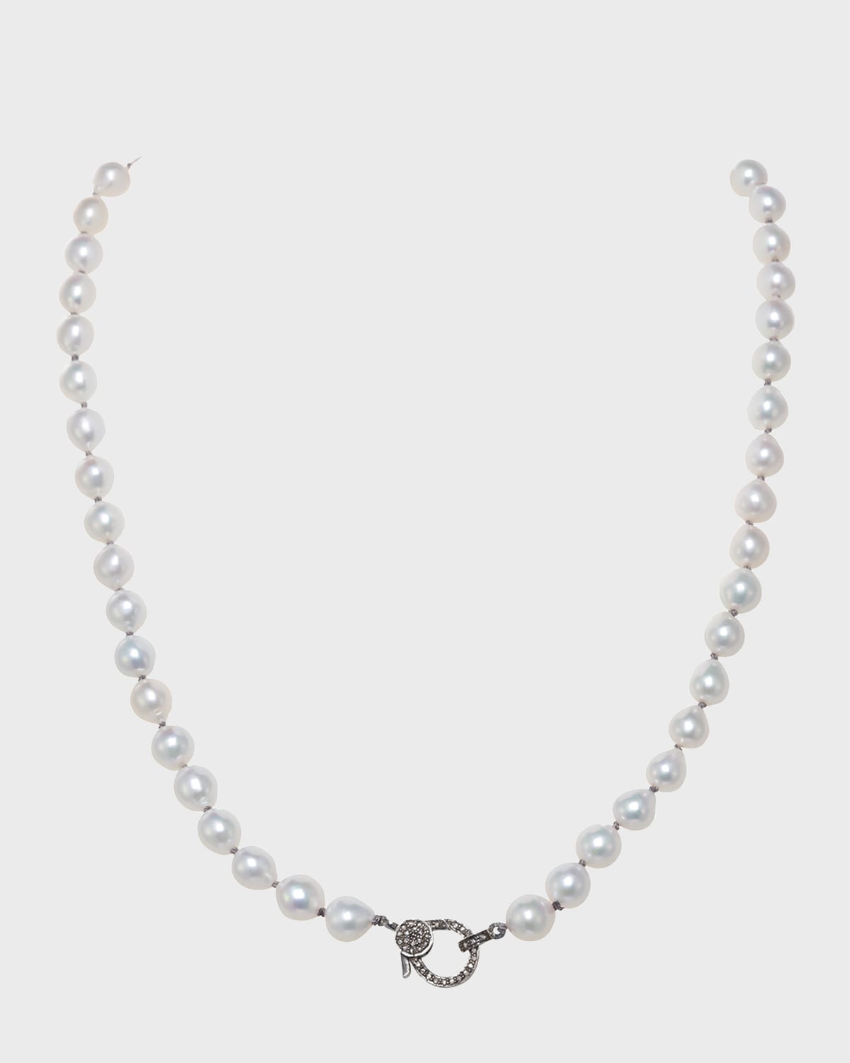 Petite Baroque Pearl Necklace with Diamond Clasp, 7-8mm, 16"L