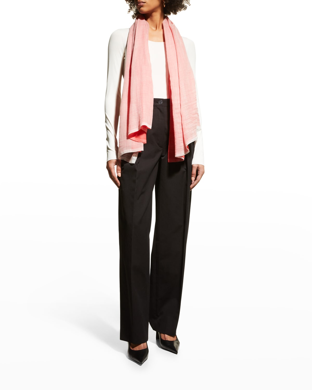 The Row Anju Ombre Cashmere Scarf In Ivory/red