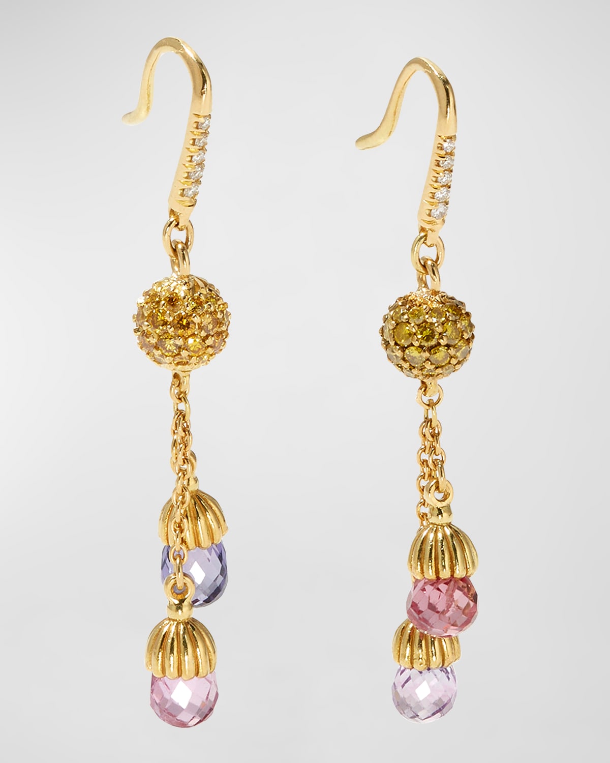 18K Multi-Sapphire Briolette Earrings with Yellow and White Diamonds