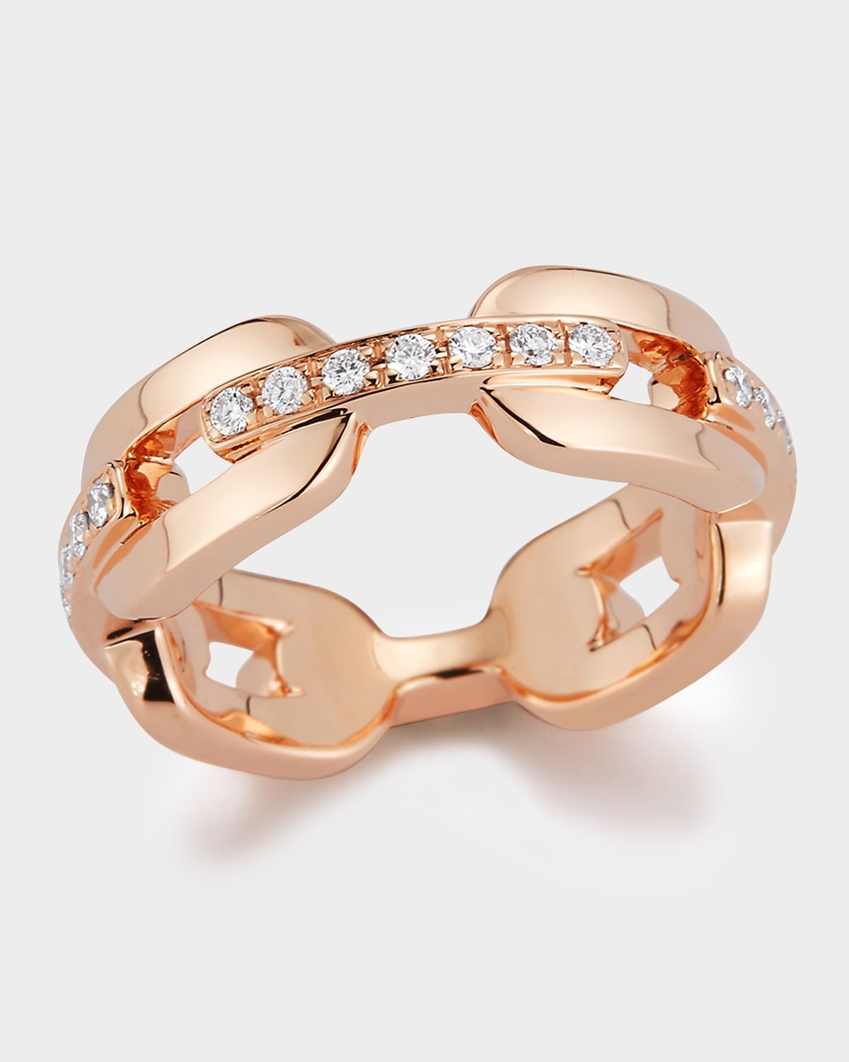 Saxon Rose Gold Diamond Bar Flat Chain Link Ring Size 7
