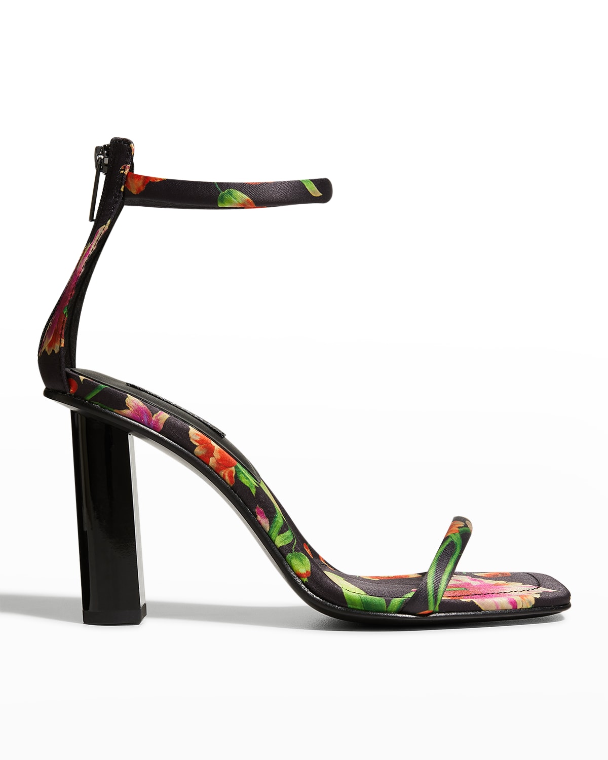 Natori Glow Chikayo Floral Satin Block Heel Sandal In Black