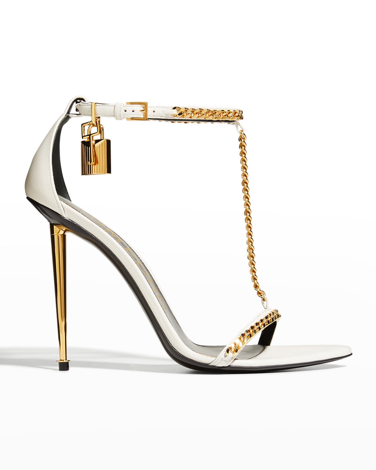 TOM FORD Padlock T-Strap Chain Leather Sandals