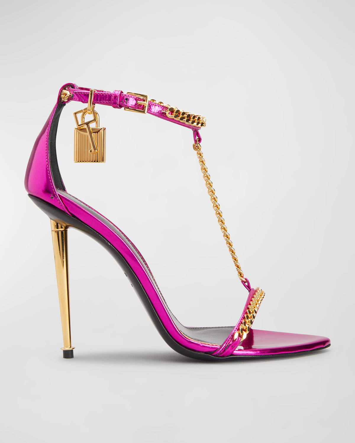 TOM FORD Mirror Padlock T-Strap Chain Leather Sandals